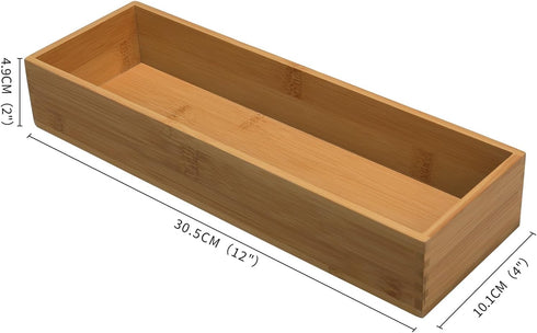 Bamboo Drawer Organizer - Kitchen Drawer Utensil Organizer Office Supplies Desk Organizer Makeup Silverware Tray Flatware Organization 12"*4"*2"...