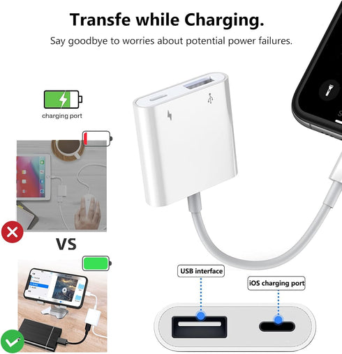 Lightning to USB Camera Adapter for iPhone with Lightning Charging Port USB 3.0 Female OTG Cable for iPad to Connect Card Reader USB Flash Drive U...