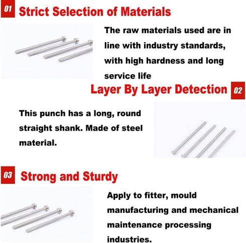 Utoolmart 2mm Dia Round Tip Steel Straight Ejector Pin Punch 150mm Long Silver Gray 10pcs...
