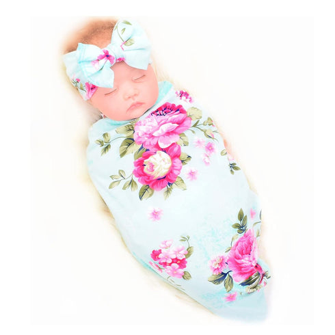 Galabloomer Receiving Blanket Headband Set Flower Print Baby Swaddle Blankets...