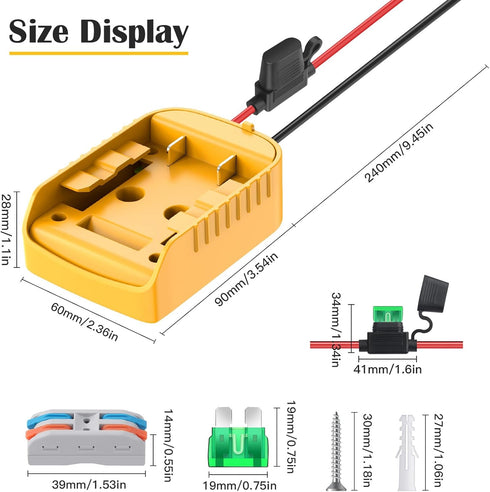 2 Packs Power Wheels Adapter for Dewalt 20V Battery Adapter Power Wheels Battery Converter Kit with Fuse & Switch & Wire Terminals, 12AWG Wire, fo...