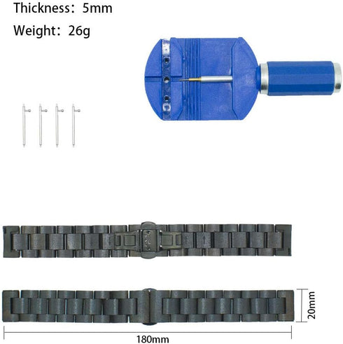 Band 20mm Compatible with Samsung Galaxy Watch/Gear S2 S3/ Active/Active 2, Natural Wooden Stainless Steel Link Bracelet Strap for Samsung Galaxy ...