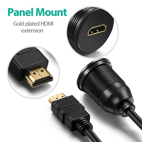 HDMI Panel Flush Mount Cable - 1 Meter 3ft HDMI Extension Dash Flush Panel Mount Cable for Car, Boat and Motorcycle...