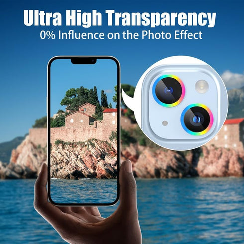 AGVEE 3+3 for iPhone 15/15 Plus Camera Lens Protector, Brushed Metal Ring 9H Tempered HD Glass Camera Protector Cover Film, Brushed-Blue...