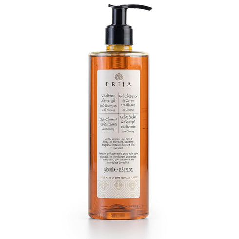 Prija Vitalizing Shower Gel & Shampoo with Ginseng (12.84 fl oz) - Toning and Revitalizing - Vegan Friendly - Dermatologically Tested - Made with ...