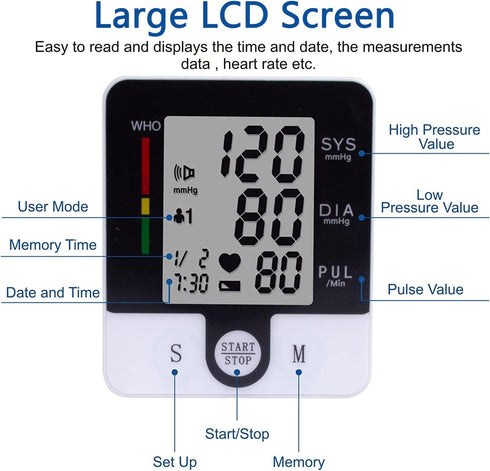 Wrist Blood Pressure Monitor Automatic Wrist Bp Monitor Talking Blood Pressure Cuff for Home Use Adjustable Cuffs for Adult Electronic Digital Lar...