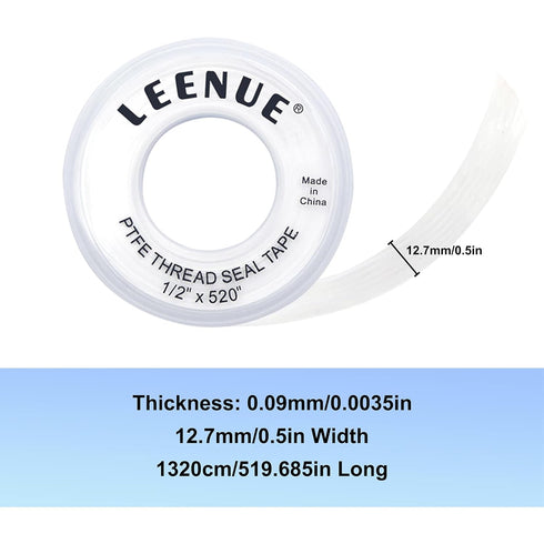 PTFE Plumbers Tape, 1/2 Inch(W) X 520 Inches(L) Teflon Tape 4 Mil Thickness to Prevent Leakage of Pipes, Plumbing Tape Thread Seal Tape for Shower...