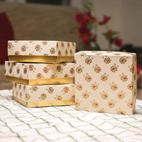 Desi Favors Floral Printed Sweet Boxes for Indian Sweets, Cookies, Goodies, Mithai, Candy, Gift Boxes with Lids Bulk, Handmade Bulk Mithai Box, Fa...