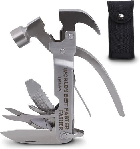 Fathers Gifts for Dad from Daughter Son WORLD'S BEST FATHER I MEAN FATHER Hammer Multitool Camping, 12 In 1 Pocket Multi Survival Tools Cool Gadge...