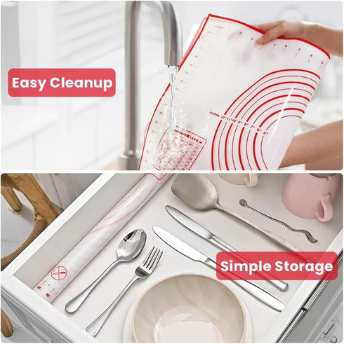 Non-slip Pastry Mat for Silicone Baking, White-Red...