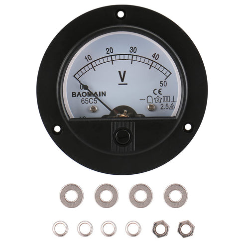 Baomain DC 50V Round Voltmeter Voltage Meter 65C5 Gauge Analog Panel Class 2.5 CE...