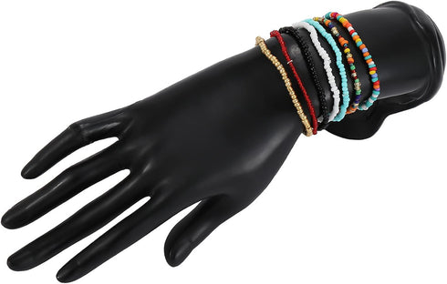 Caiyao 7Pcs Bohemian Layered Handmade Beads Chain Anklets Bracelet Set Colorful Boho Strenthy Elastic Stacking Ankle Foot Hand Jewelry for Women G...