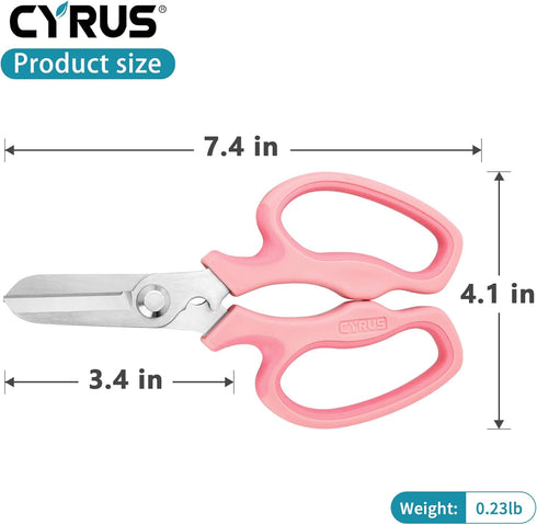 CYRUS Garden Shears Pruner Secateurs 7.5" Pruning Scissors with Integrated Stab Remover Flower Sharp Gardening hand tools Florist Bonsai Cutters R...