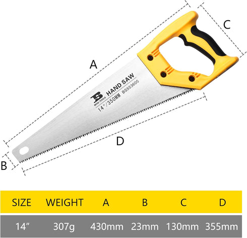 14 in. Pro Hand Saw, 11 TPI Fine-Cut Soft-Grip Hardpoint Handsaw Perfect for Sawing, Trimming, Gardening, Cutting Wood, Drywall, Plastic Pipes, Sh...