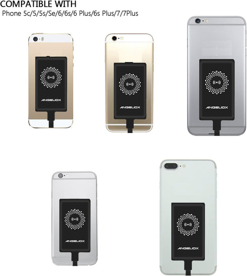 Wireless Charger Pad Charging Receiver Compatible with iPhone 7/7 Plus / 6/6 Plus / 6s / 5Se / 5s / 5c / 5(Wireless Charging Receiver Included)...