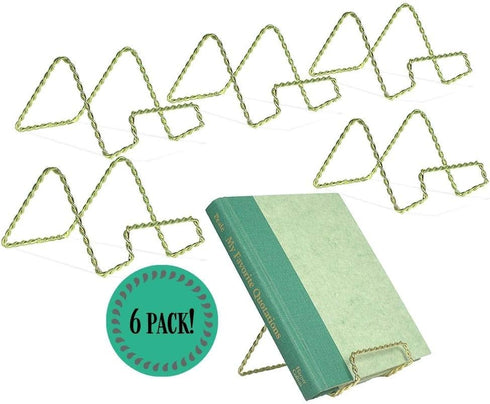 BANBERRY DESIGNS Wire Easel Display Stand - Twisted Brass Metal - 3 Inch - Pack of 6 - Craft Accessory - Small Books or Photos...