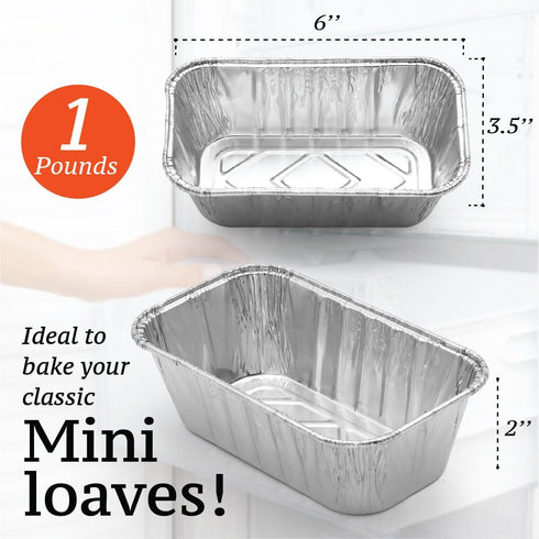 Spare Essentials Aluminum Pans - Mini Foil Loaf Pans (55 Pack) 1Lb - 1 Pound Disposable Aluminum Baking Pans for Individual Bread, Cake, Meatloaf ...