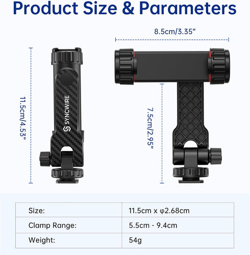 SYNCWIRE Tripod Phone Mount, Universal Smartphone Mount Adapter with 2 Cold Shoe and 1/4" Screw, 360° Rotates and 180° Tilts Adjustable Cell Phone...