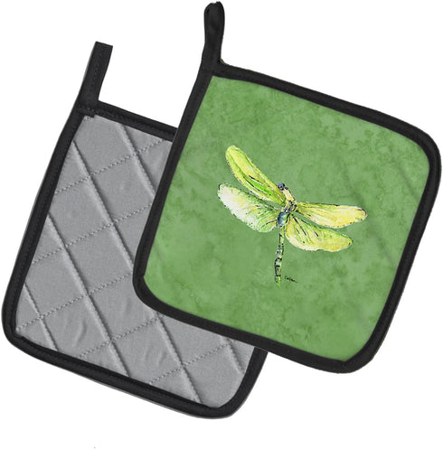 Caroline's Treasures 8864PTHD Dragonfly on Avacado Pair of Pot Holders Kitchen Heat Resistant Pot Holders Sets Oven Hot Pads for Cooking Baking BB...