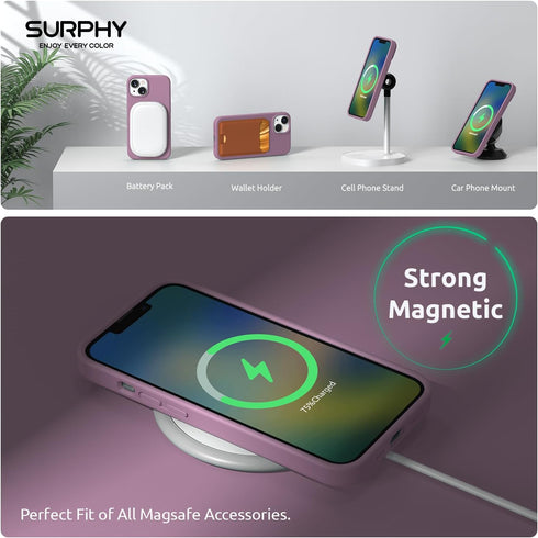SURPHY (4 in 1 Designed for iPhone 14 Case Compatible with MagSafe (6.1 inch, 2022), with 2 Pack Screen Protector + Camera Cover, Liquid Silicone ...