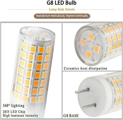 G8 LED Bulb Dimmable 8W Equivalent to 80W-100W Xenon Halogen Bulb, T4 Bi-Pin G8 Base, 120V for Under Counter Kitchen Lighting, Under-Cabinet Light...