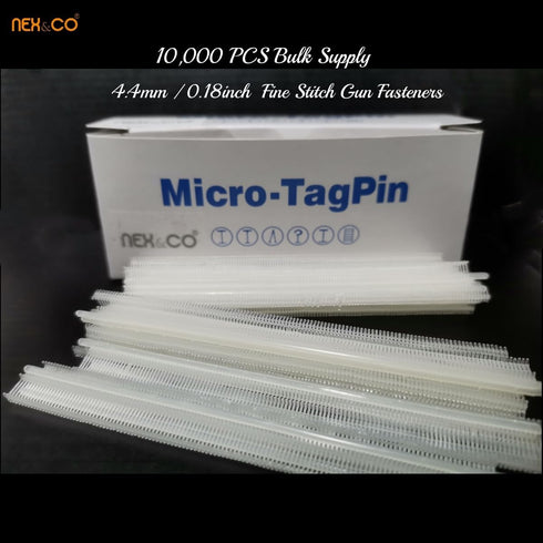 NEX&CO Micro Stitch Fastener Refills, 10000 Pcs 4.4mm 0.18inch Fine Stitch Gun Fasteners, Invisible Tagging Gun Clothing Tag Barbs Attachments for...