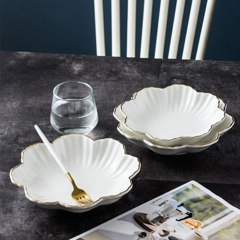 Porcelain Serving Dish,Ceramics Flower Relish Tray with Metallic Rim,Serving Bowls for Wedding,Party Perfect for Small Cereal, Pasta, Salad, Candy...