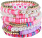 5-12Pcs Surfer Bead Bracelets Set Y2k Star Love Heart Charms Bracelets Vinyl Disc Heishi Colorful Clay Beaded Stretch Bracelet for Women Boho Summ...