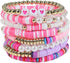 5-12Pcs Surfer Bead Bracelets Set Y2k Star Love Heart Charms Bracelets Vinyl Disc Heishi Colorful Clay Beaded Stretch Bracelet for Women Boho Summ...