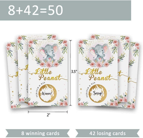 50 Baby Shower Scratch Off Game, Pink Elephant Rose Lucky Draw Card?Party Activities, Decorations, and Supplies- It's a Girl...