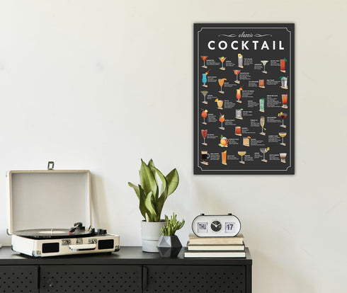 5M BOX Classic Cocktail Poster, 16"x24" Cocktail Recipe Mixology Art Prints, Cocktail Menu Guide Print, Bar Cart Decor, Cocktails Poster...