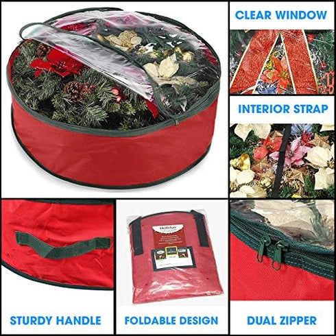 Primode Christmas Wreath Storage Bag 30" | Garland Wreaths Container with Clear Window for Easy Holiday Storage | Durable 600D Oxford Material (Re...
