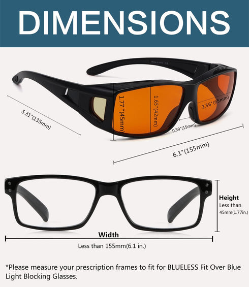 BLUELESS Fitover Glasses for Computer Blue Blocking with Orange Tinted Sleep Glasses, Black...