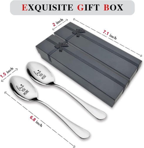 Love You More,Love You Most,2 Pcs Engraved Stainless Spoon Couple Gifts?Husband wife gift for/Wedding/Anniversary/Valentines day?Love gift for boy...