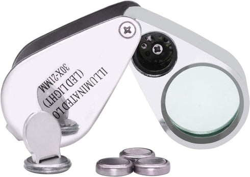Beileshi Jewelers Loupe 30x,with 2 LED Light,Loupe Magnifier Metal Construction and Optical Glass with a Carrying Case...