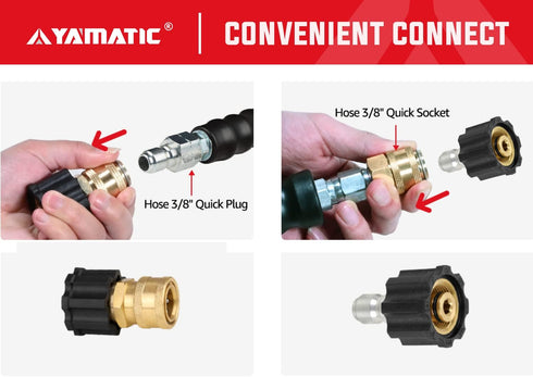 YAMATIC Pressure Washer Quick Connect Kit, M22 14mm Female to 3/8" Socket and M22-14mm Female to 3/8" Plug, Pressure Washer Quick Connect Fittings...