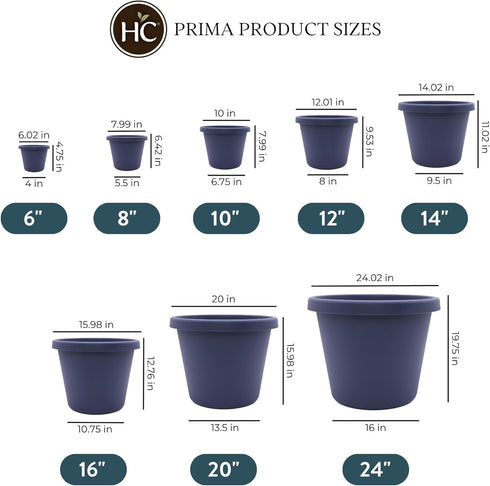 The HC Companies 12 Inch Round Prima Planter - Plastic Plant Pot with Rolled Rim for Indoor Outdoor Plants Flowers Herbs, Twilight Blue...