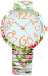 White Roses Floral Print Large Face Easy to Read Stretch Band Extension Women's Watch...