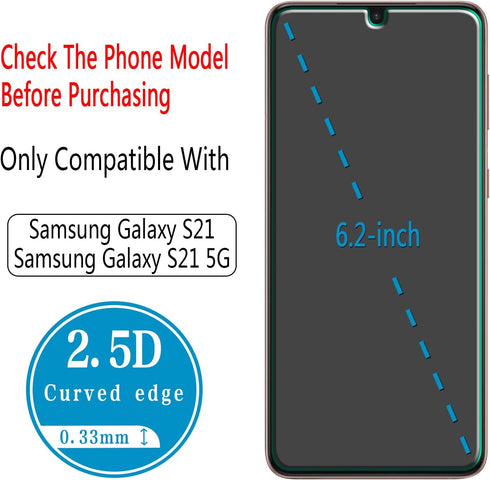 HPTech (2 Pack) Designed For Samsung Galaxy S21, Galaxy S21 5G - 6.2 inch Tempered Glass Screen Protector, Support Fingerprint Reader, Anti Scratc...