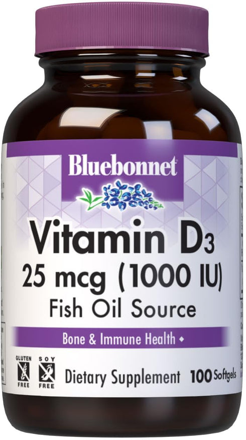 Bluebonnet Nutrition Vitamin D3 1000 IU Softgels, Aids in Muscle and Skeletal Growth, Cholecalciferol from Fish Oil, Non GMO, Gluten Free, Soy Fre...