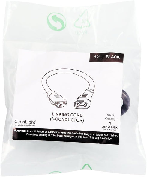 GetInLight Linking Cord for IN-0202, IN-0207 and IN-0210 Series, Black, 12-Inch, JC1-12-BK...