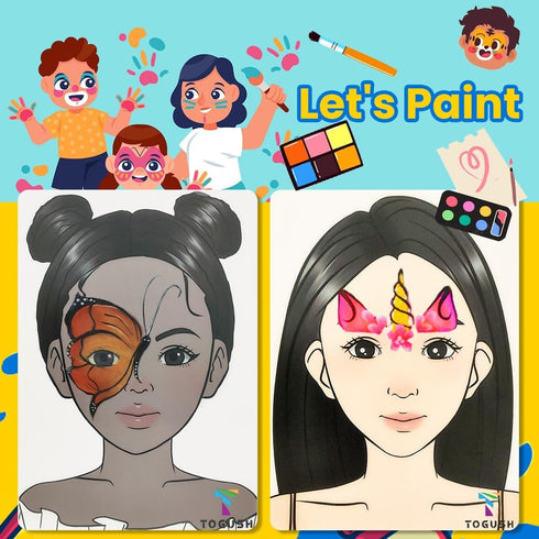 Face Painting Practice Board, 4 Pieces A4 Resuable Colored Makeup Template, 8.3" x 11.7"...