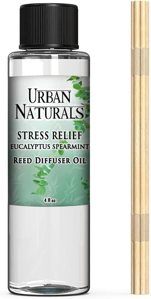 Urban Naturals Stress Relief Eucalyptus Spearmint Reed Diffuser Oil Refill | Fill Your own DIY Diffuser Bottle! Includes Replacement Reed Sticks...