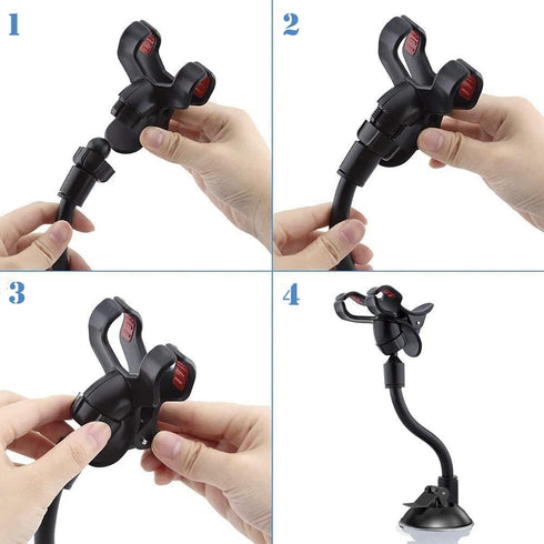8" Flexible Gooseneck Suction Cup Cellphone Holder with Extra 3M Adhesive Mounting Disk, Double Clip Mount for Multi-Purpose Use with Phones, GPS,...