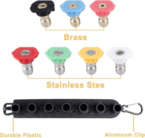 Pressure Washer Pivoting Coupler Kit - 240 Degree Rotation, Includes Gutter Cleaner Attachment, 7 Spray Nozzle Tips with Holder,1/4" Quick Connect...