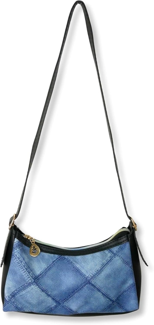 Faux Leather Mini Denim Printed Hobo Purse, Jean Pattern Casual Bag for Women, Lightweight Retro Shoulder Handbag...