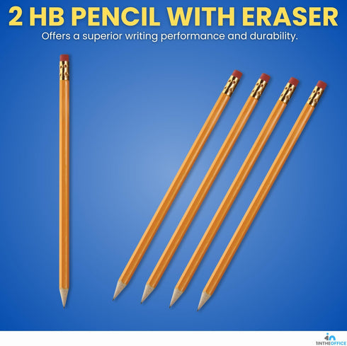 1InTheOffice Pre Sharpened Pencils #2, Pencils with Eraser, 2 HB, Wood-Cased, Black Lead, Yellow Barrel (144)...