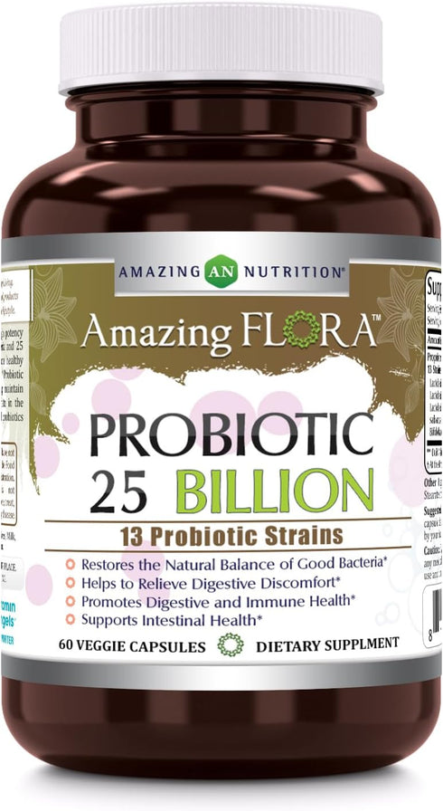 Amazing Flora Probiotic 13 Best Probiotics Strains | 25 Billion | 60 Veggie Capsules Supplement | Non-GMO | Gluten Free | Suitable for Vegetarians...