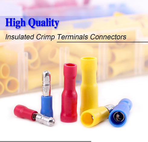 Glarks 300pcs 22-16 / 16-14 / 12-10 Gauge Insulated Quick Splice Female / Male Bullet Crimp Terminals Connectors Assortment Kit...