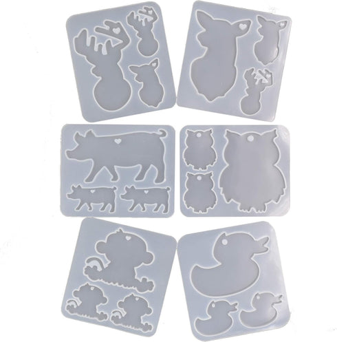 6Set Mama Deer, Piggy, Mama Duck, Owl, Monkey Epoxy Mold Resin Pendant Making Silicon Mold, Pack D...